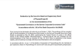 Declaration of Conformity as of October 01, 2012 Declaration of Conformity as of October 01, 2012