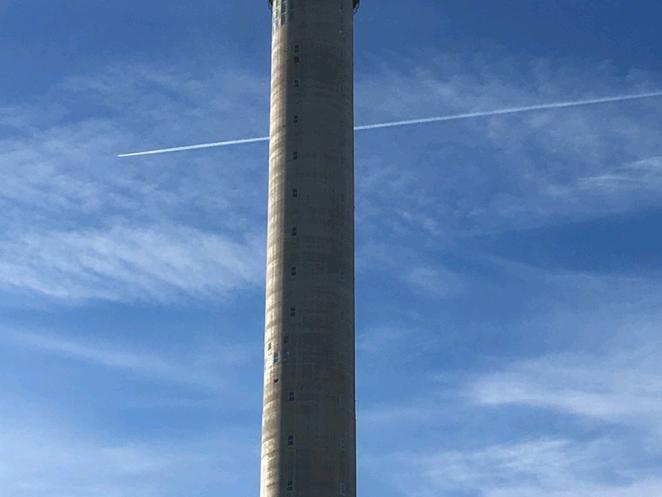 The test tower is still to be given its bright, winding envelope: the so-called membrane.