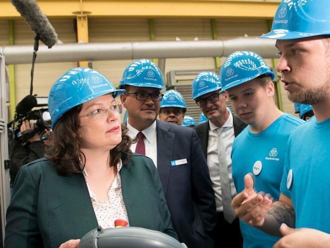 Bild 3 “Germany’s dual vocational training system enjoys an excellent reputation worldwide,” said German Labor Minister Andrea Nahles at the meeting of the G20 labor and employment ministers at thyssenkrupp Rasselstein.