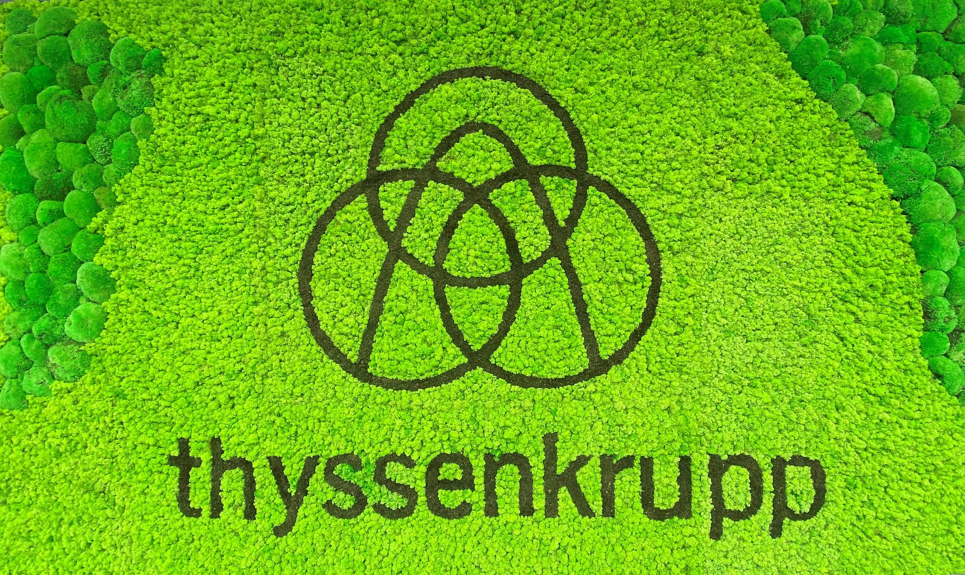 thyssenkrupp Logo, grafisch eingebettet in Pflanzen