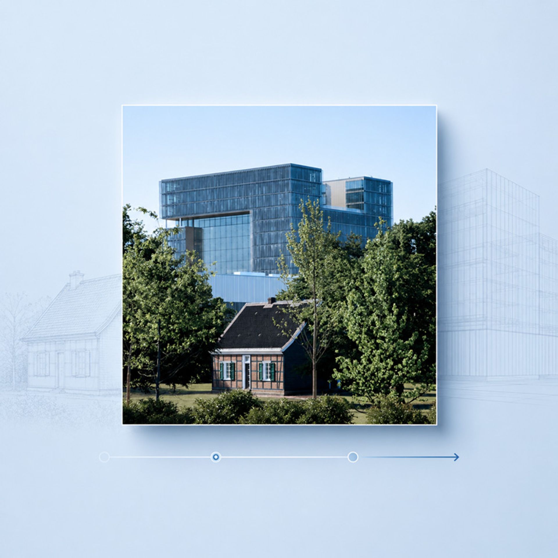 Das Hauptgebäude der thyssenkrupp Zentrale in Essen. Im Vordergrund steht das alte Stammhaus von Thyssen.