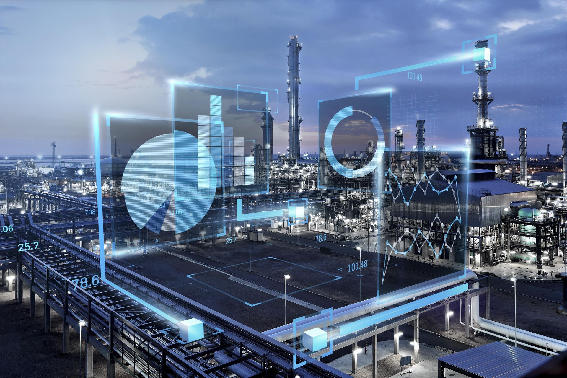 thyssenkrupp Uhde chemical plant with digital dashboards, real-time data visualization and analytics for monitoring and optimizing industrial processes.