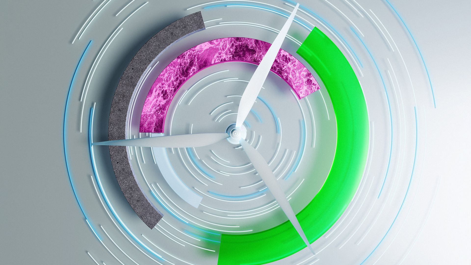 Abstract visualization of a wind turbine as a symbol of renewable energy and the green transformation of industry.