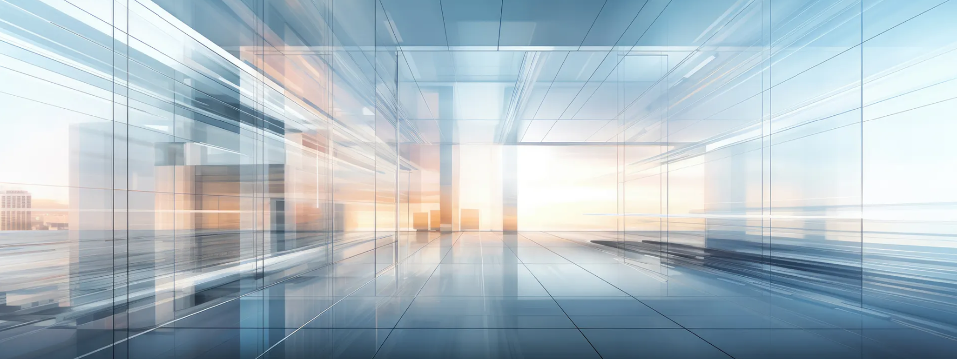 Futuristic tunnel view into an office building