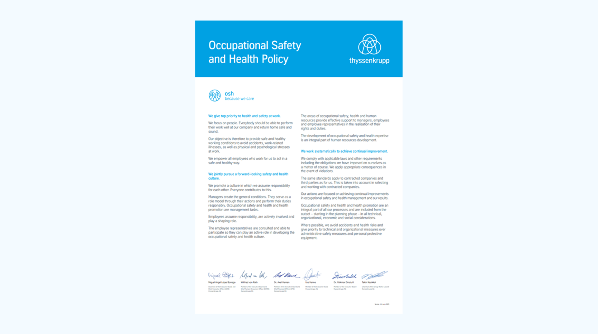 Occupational Safety and Health Policy by thyssenkrupp