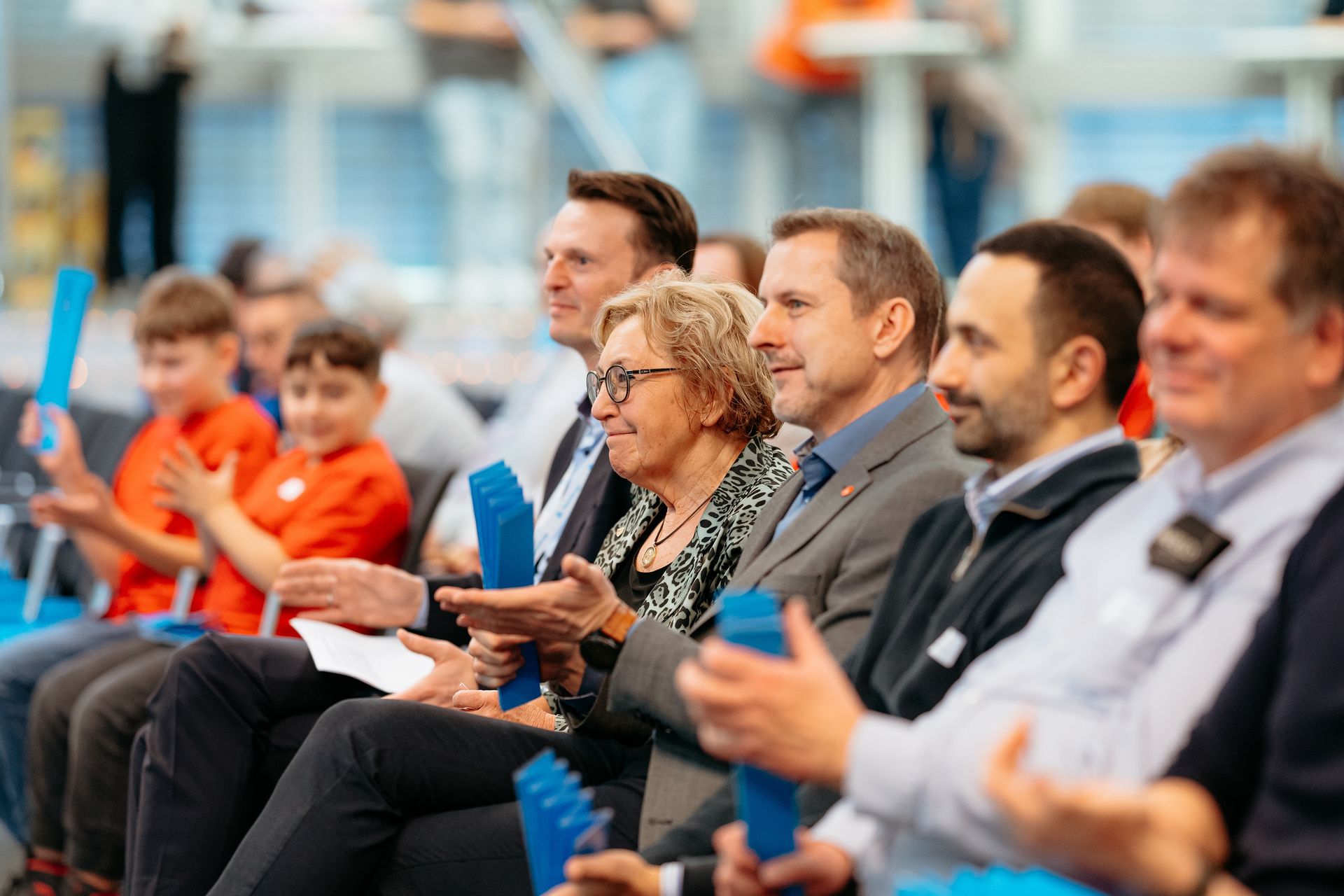 Guests and jury members attend the “Jugend forscht” regional competition at thyssenkrupp Steel Europe in Duisburg.