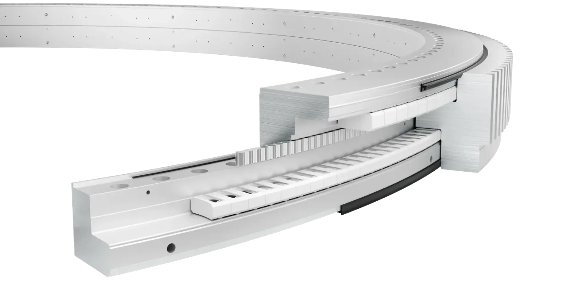 Dreidimensionale Darstellung eines großen weißen Lagersystems für eine Tunnelbohrmaschine.