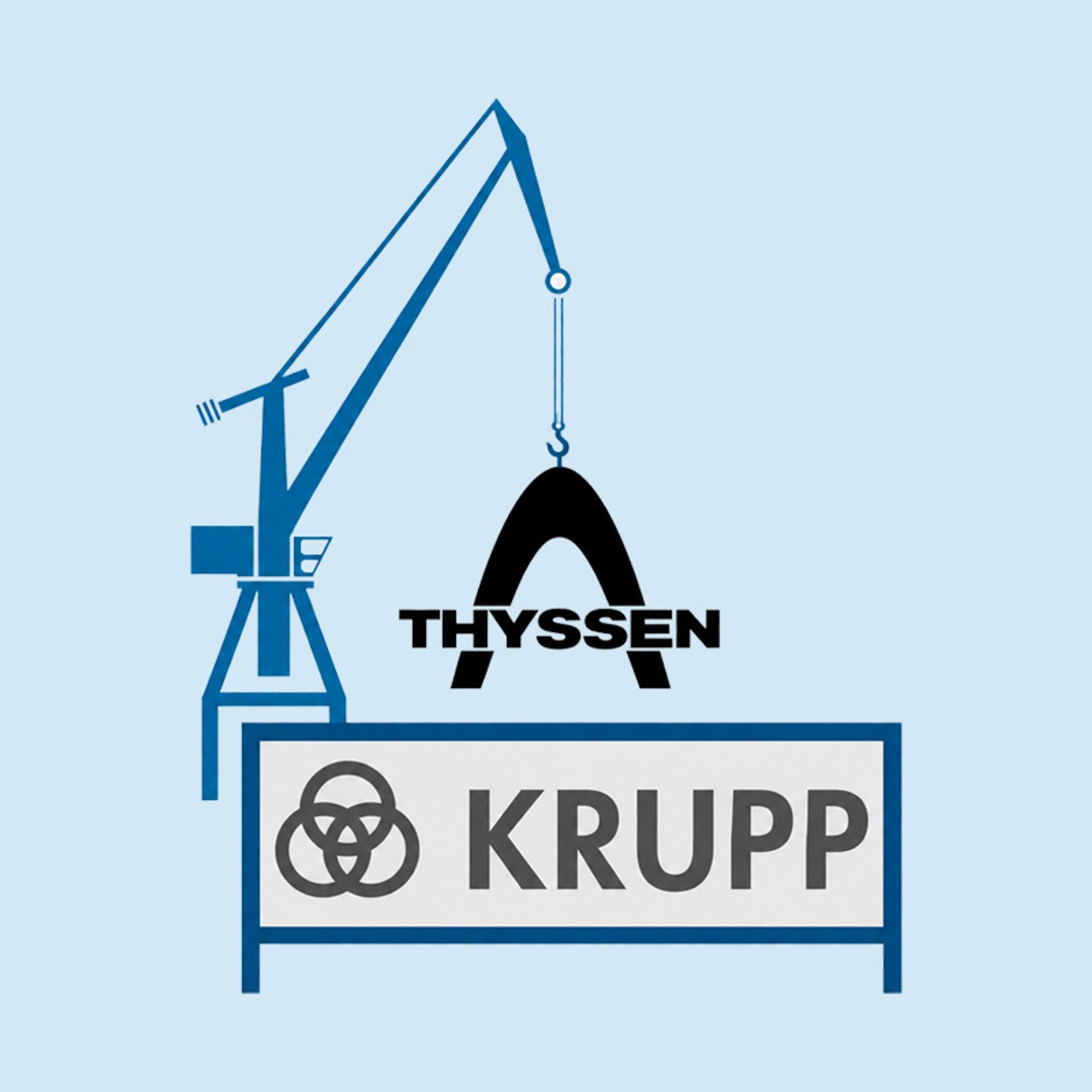 Die Firmenzeichen von Thyssen und Krupp