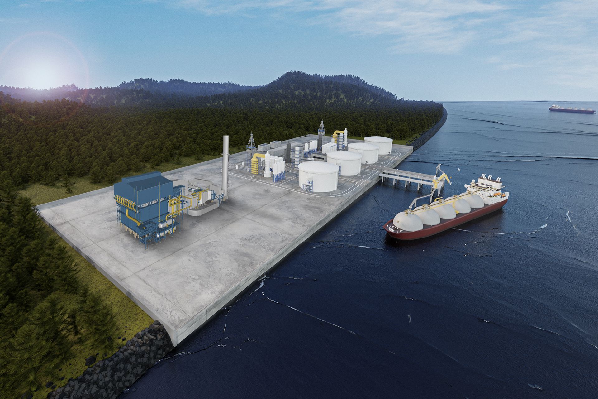 Large-scale thyssenkrupp Uhde ammonia plant for producing ammonia as a carrier for green hydrogen.