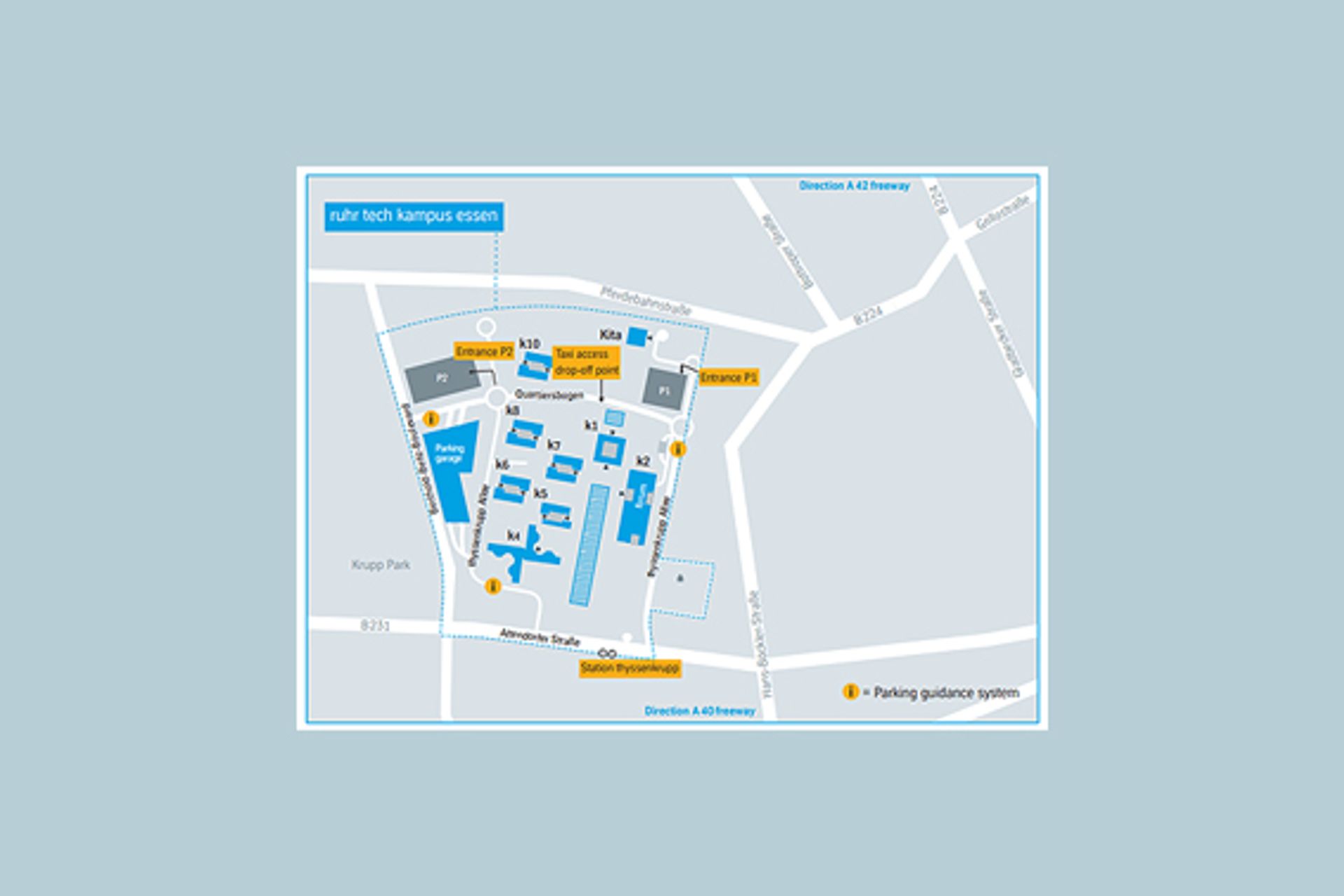 Map showing directions to the thyssenkrupp Headquarters in Essen