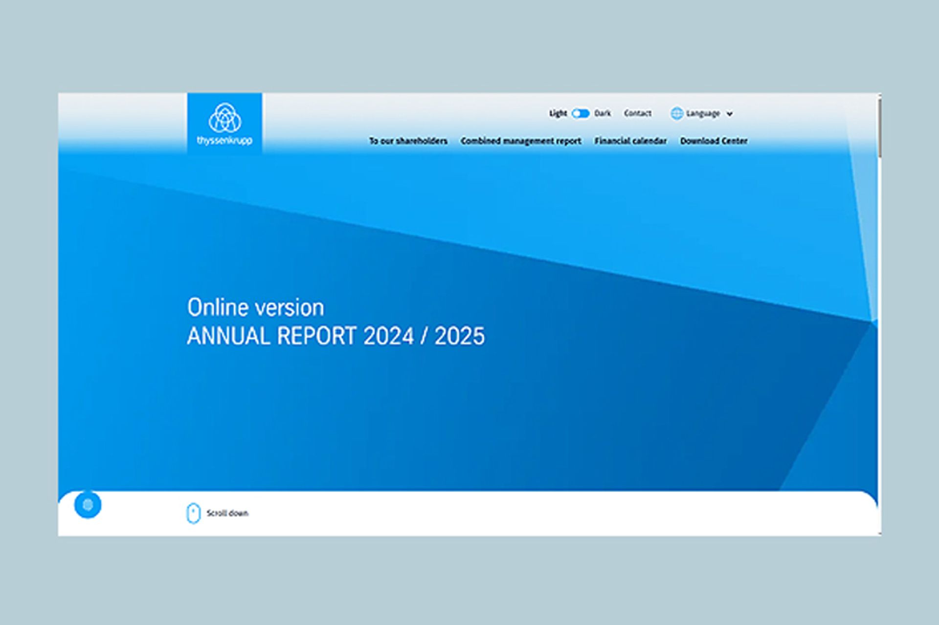 Homepage of the online version of the annual report 2024/2025 of thyssenkrupp AG