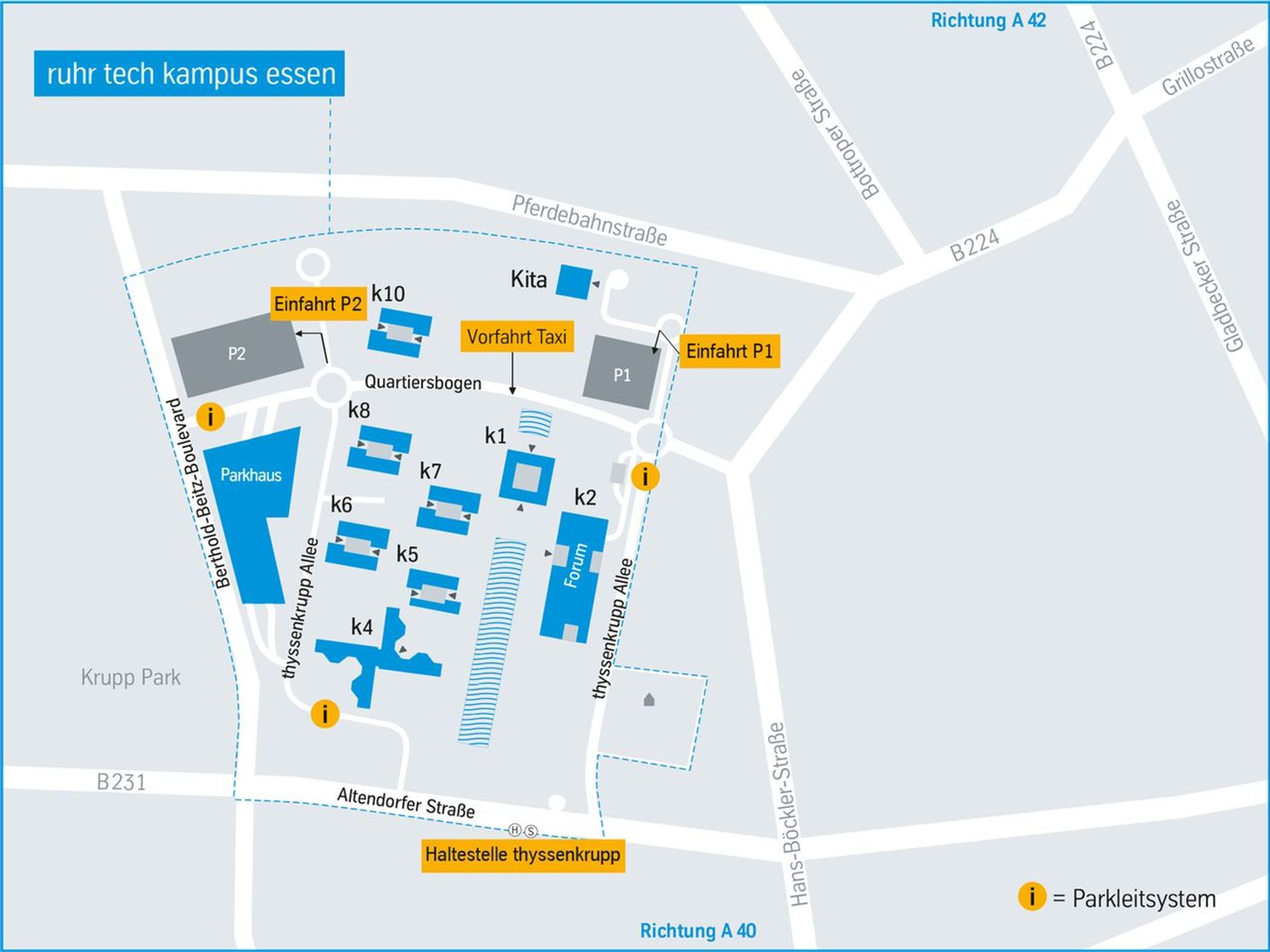 Anfahrtsplan zur thyssenkrupp Zentrale in Essen