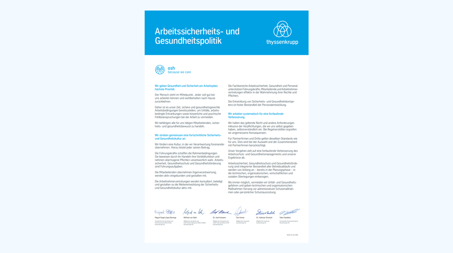 Arbeitssicherheits- und Gesundheitspolitik