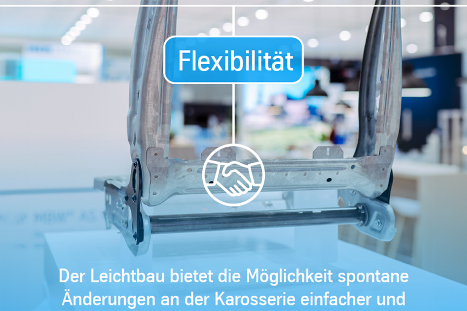 Infografik mit dem Begriff ‚Flexibilität‘ – Leichtbau ermöglicht einfache Anpassungen und Änderungen an Fahrzeugkarosserien.