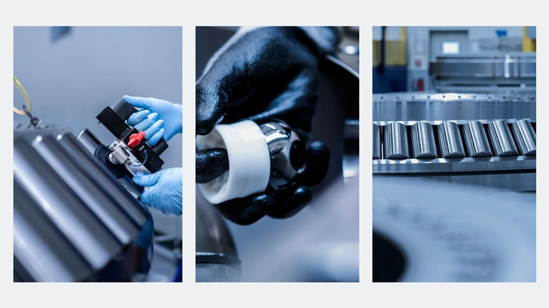 Collage mit drei Bildern von Rollen und Kugeln