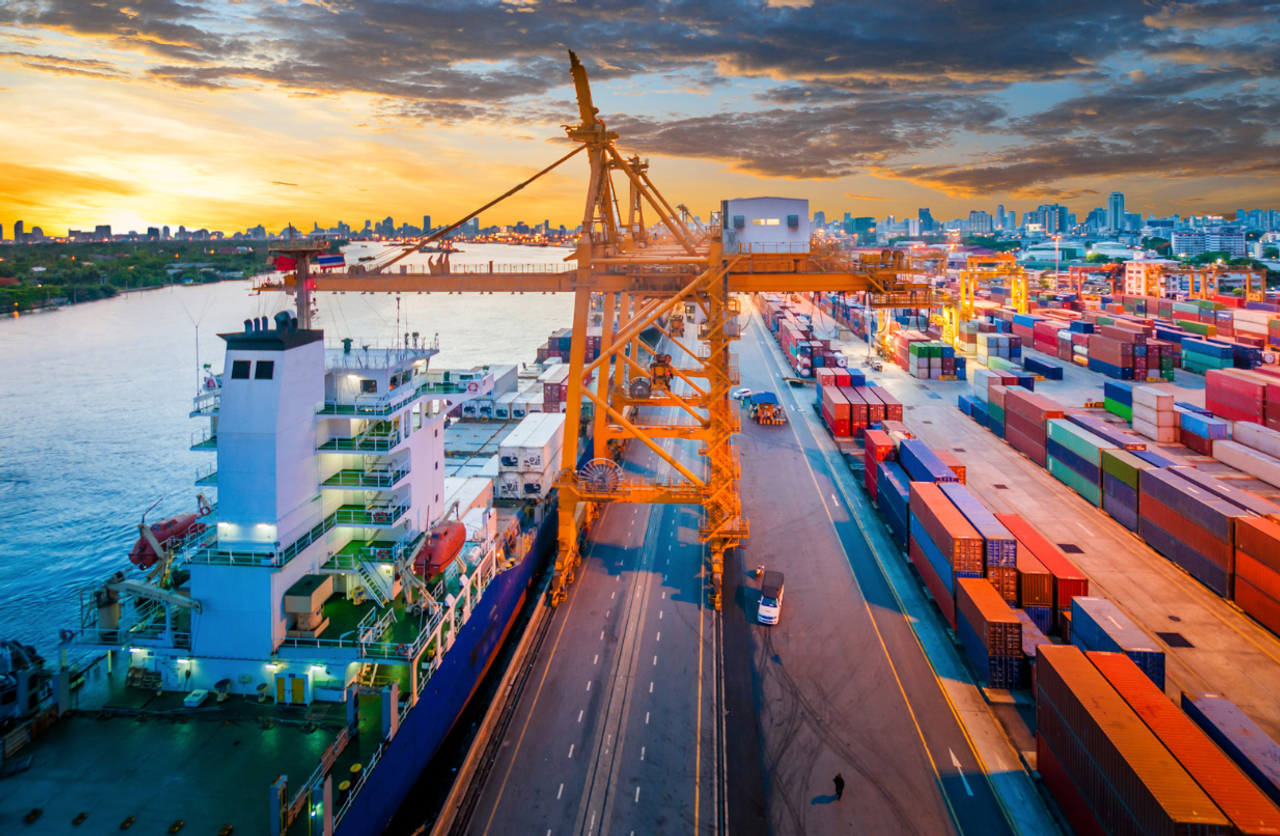shipping location on water to indicate hazmat transportation via shipping port