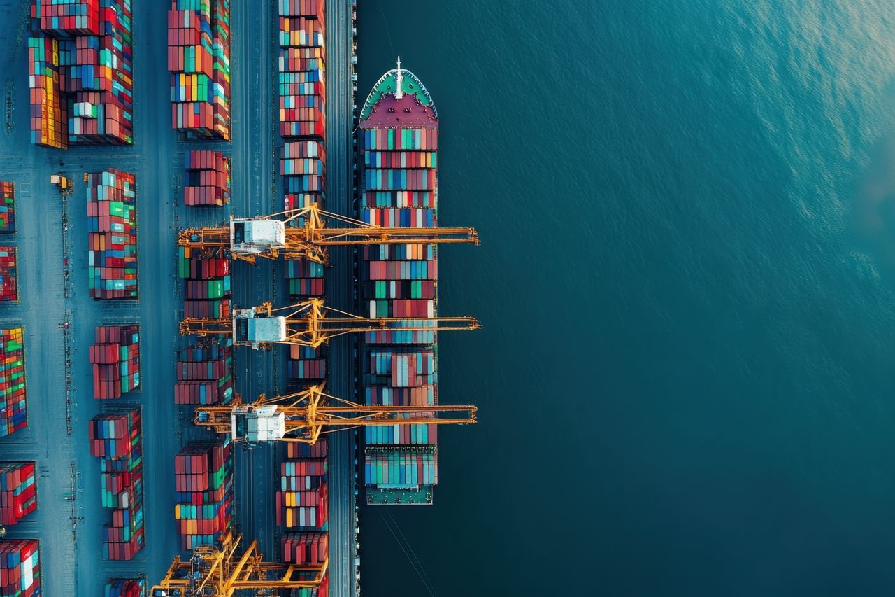 a ship at a port loading or unloading shipping crates for an automotive OEM FTZ