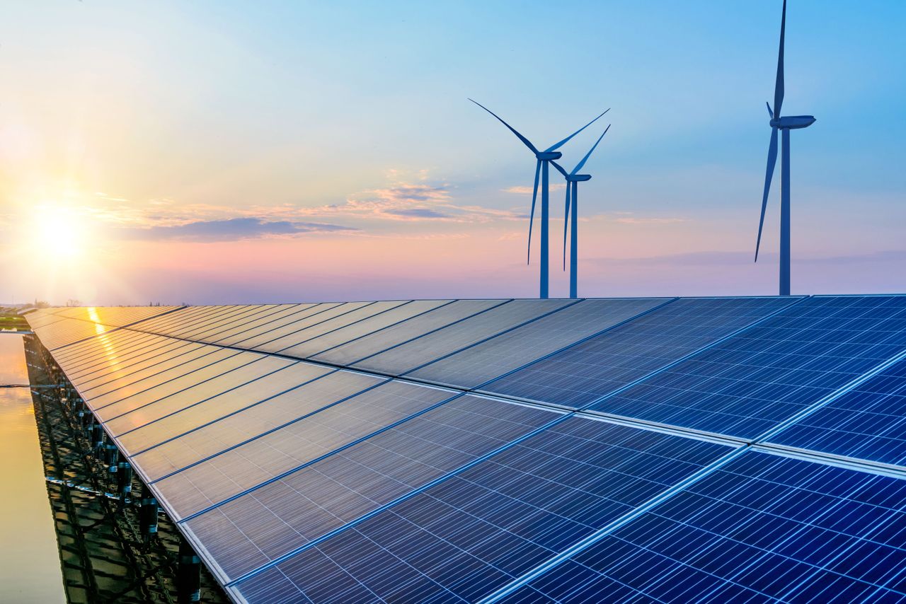 solar modules and wind power installed utilizing renewable energy logistics