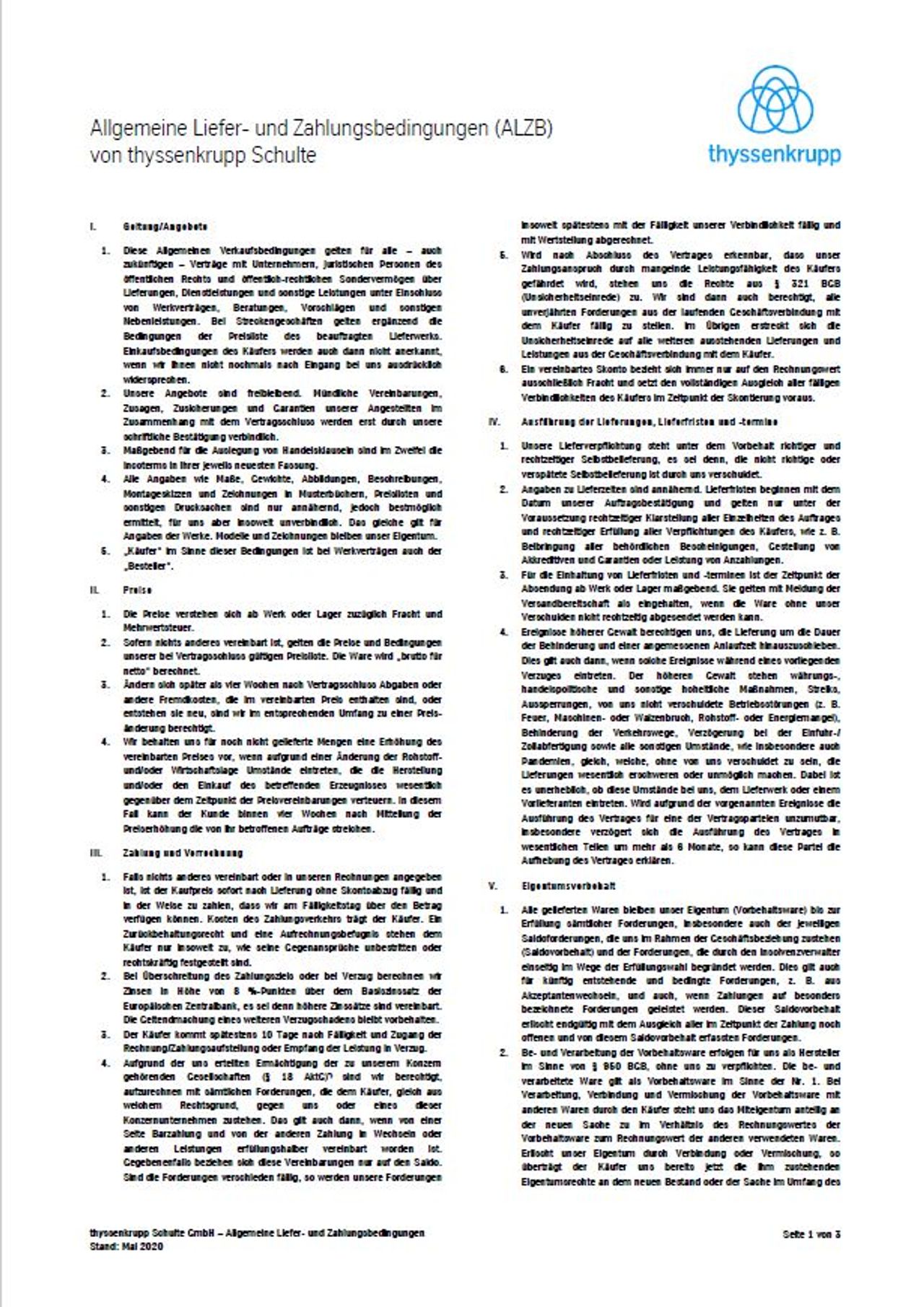 Allgemeine Liefer- und Zahlungsbedingungen (ALZB) von thyssenkrupp Schulte