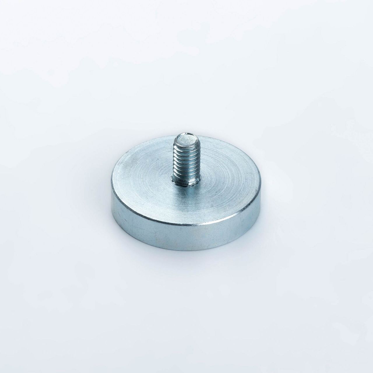Pot magnet made of Neodym with external thread, galvanized, thyssenkrupp Magnettechnik