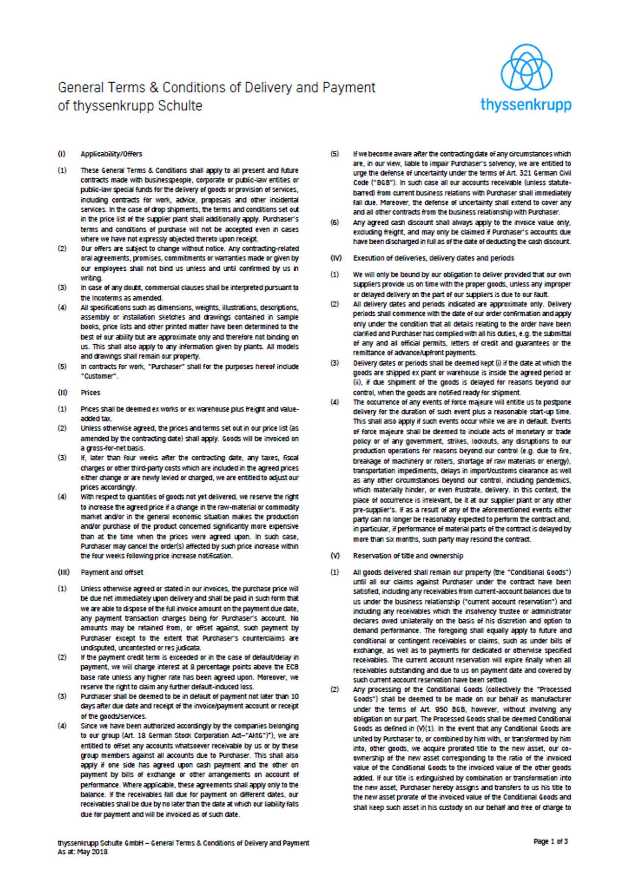 General Terms and Conditions of Delivery and Payment of thyssenkrupp Schulte