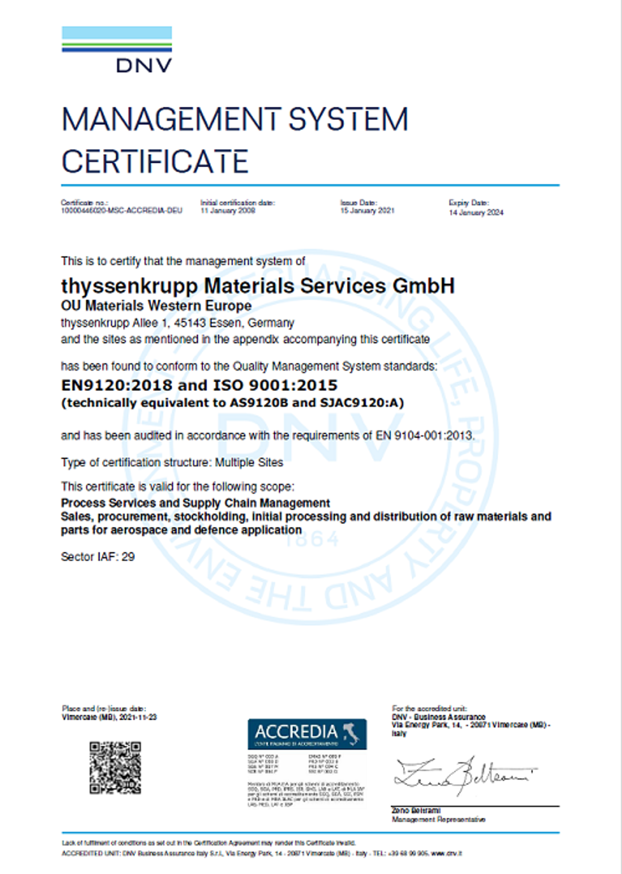 ISO 9001:2015 / EN 9120:2018 (anglais)