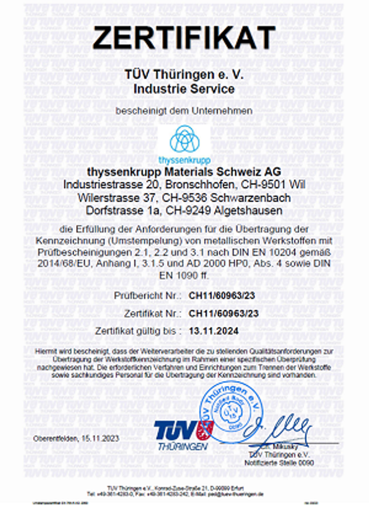 Umstempelbescheinigung