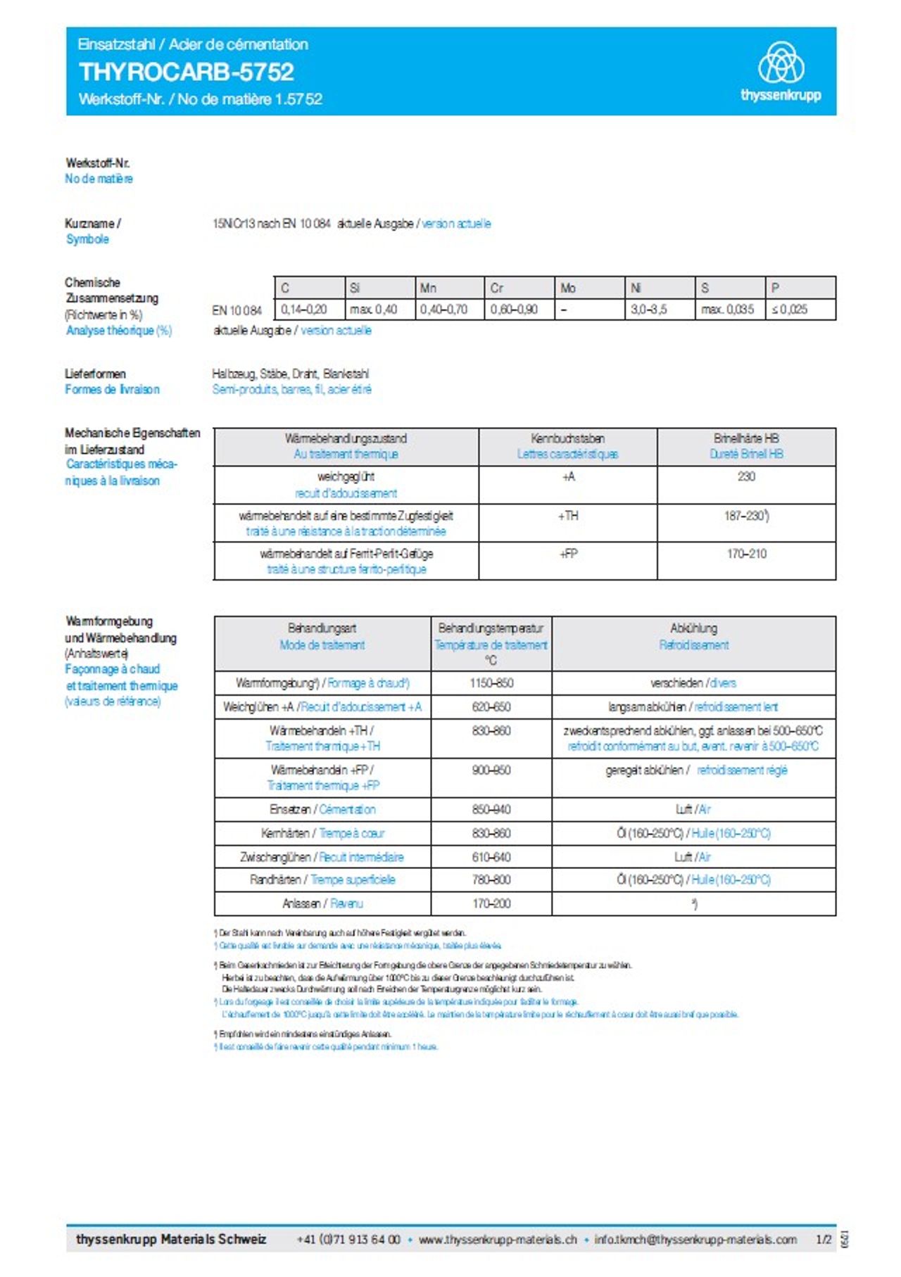 Datenblatt THYROCARB 5752 Thyssenkrupp Materials Schweiz