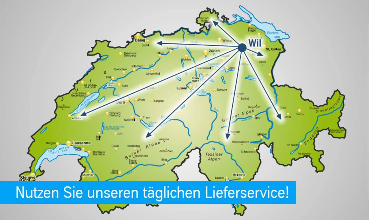 Täglicher Lieferservice in die ganze Schweiz und ins angrenzende Ausland