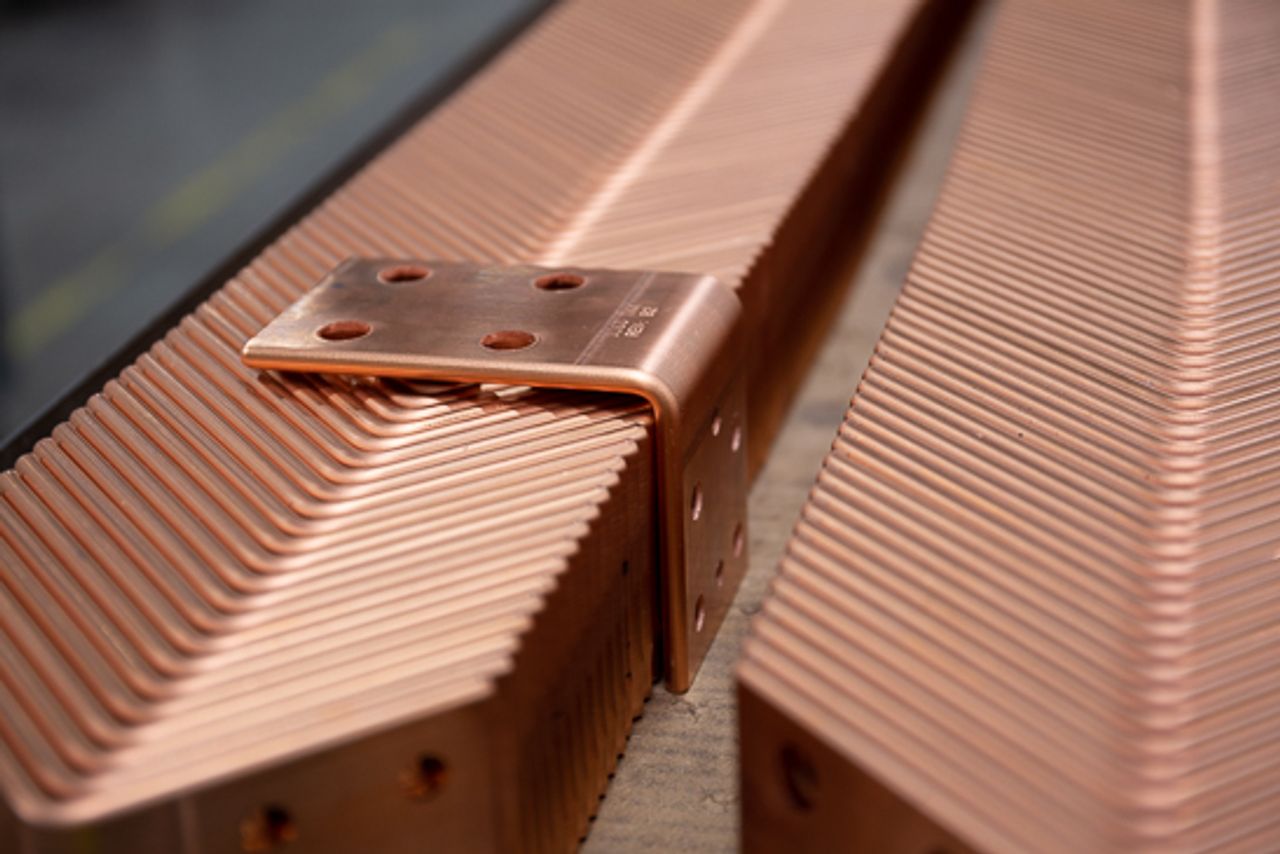 Copper Busbars laying in line for packaging