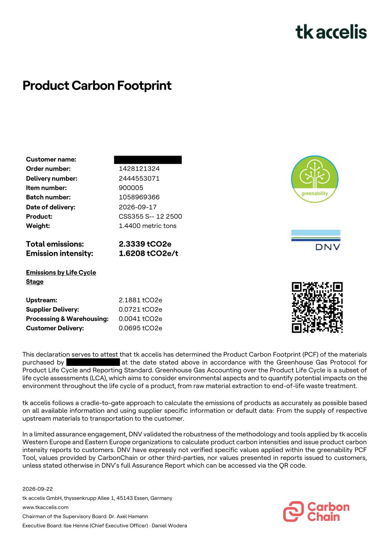 Ein umfassender PCF Report von thyssenkrupp Schulte zeigt die detaillierte CO2-Bilanz eines Produkts