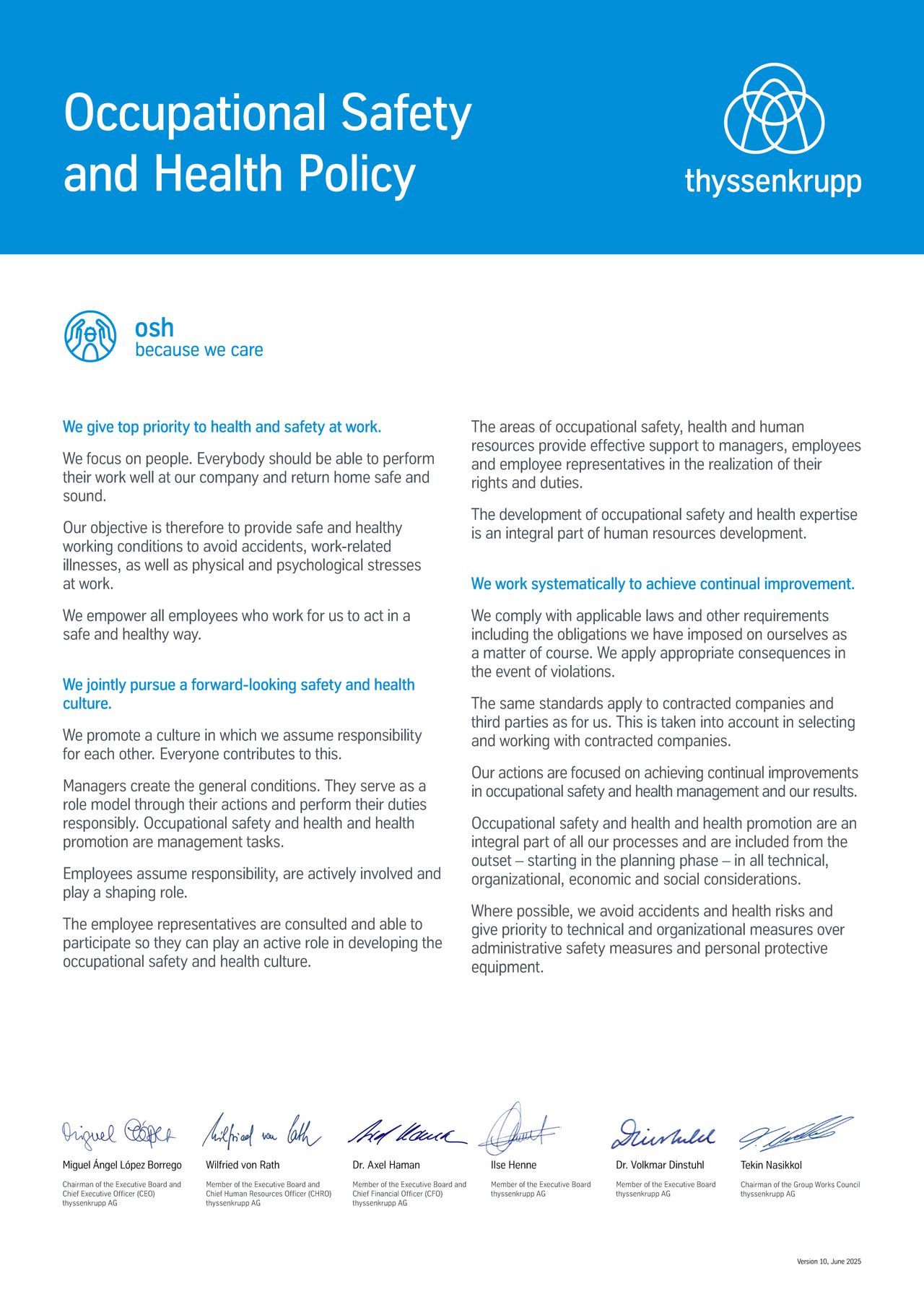 thyssenkrupp Occupational Safety and Health Policy