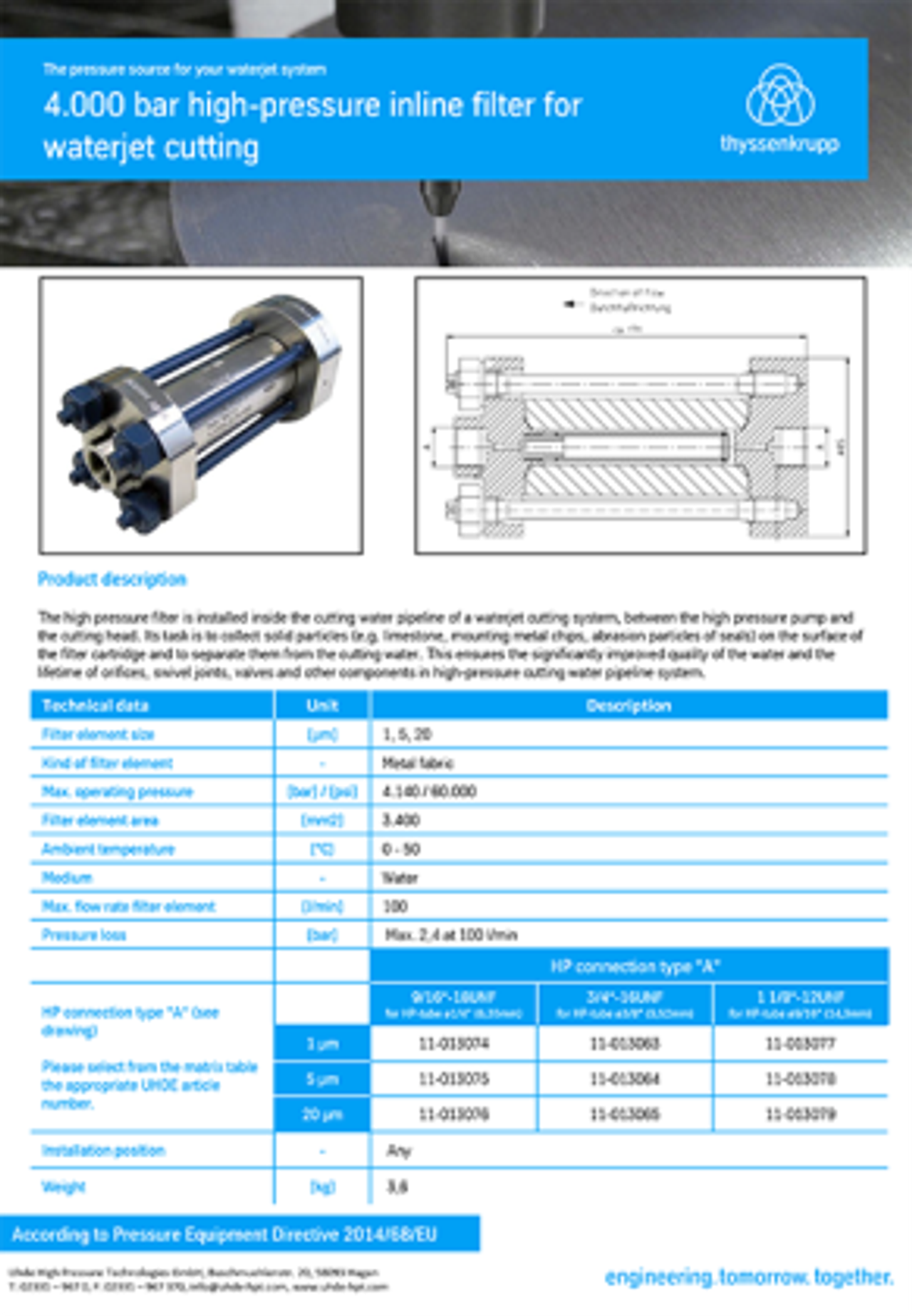 PDF Preview - 4.000 bar high-pressure inline filter
