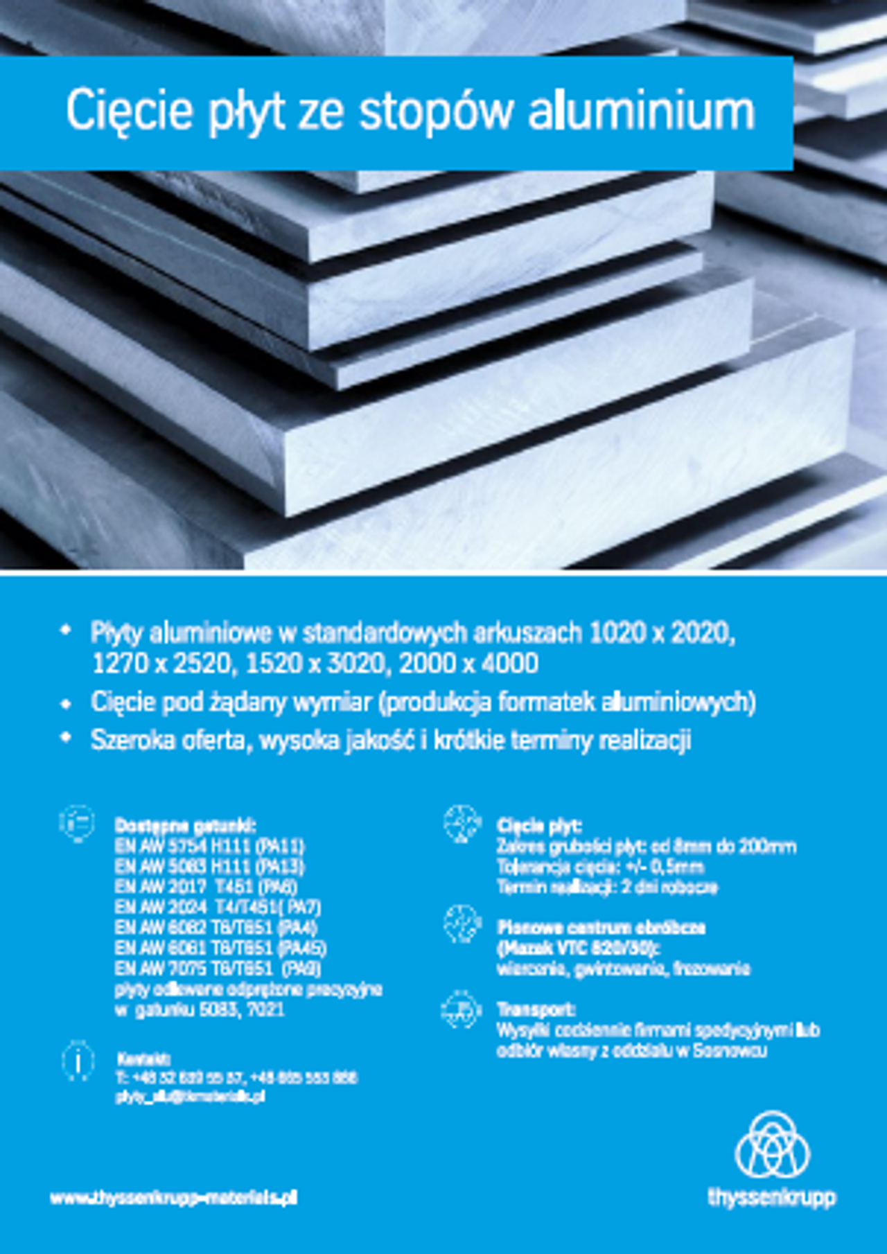 Cięcie płyt ze stopów aluminium