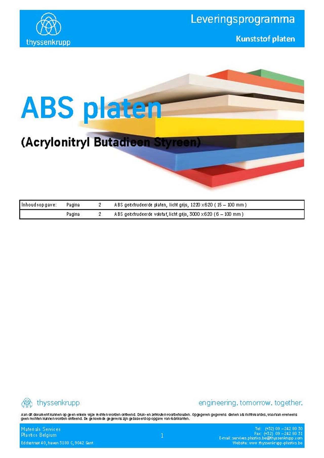 Afbeelding Cover ABS plaat leveringsprogarmma