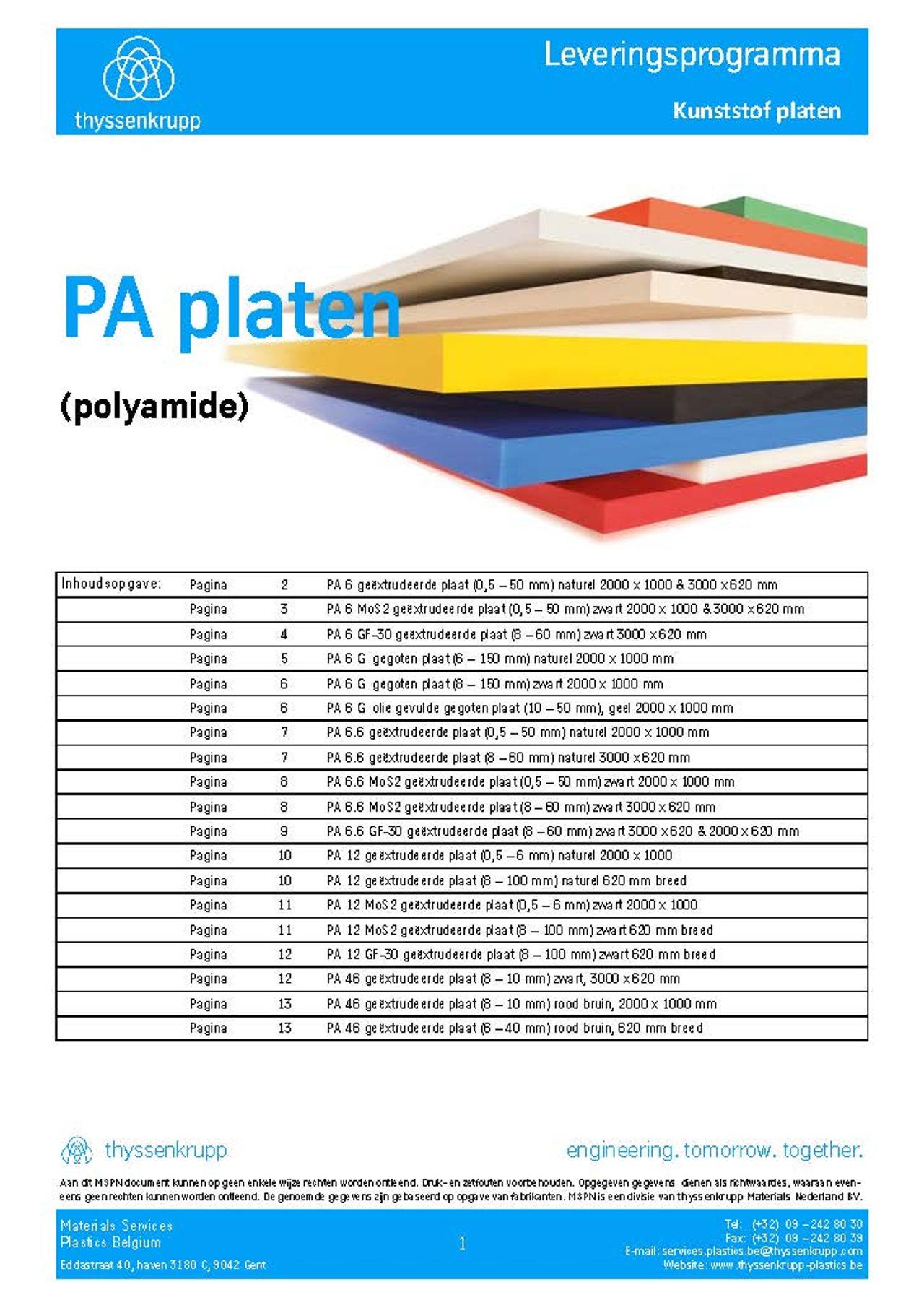 Afbeelding Cover PA plaat leveringsprogramma