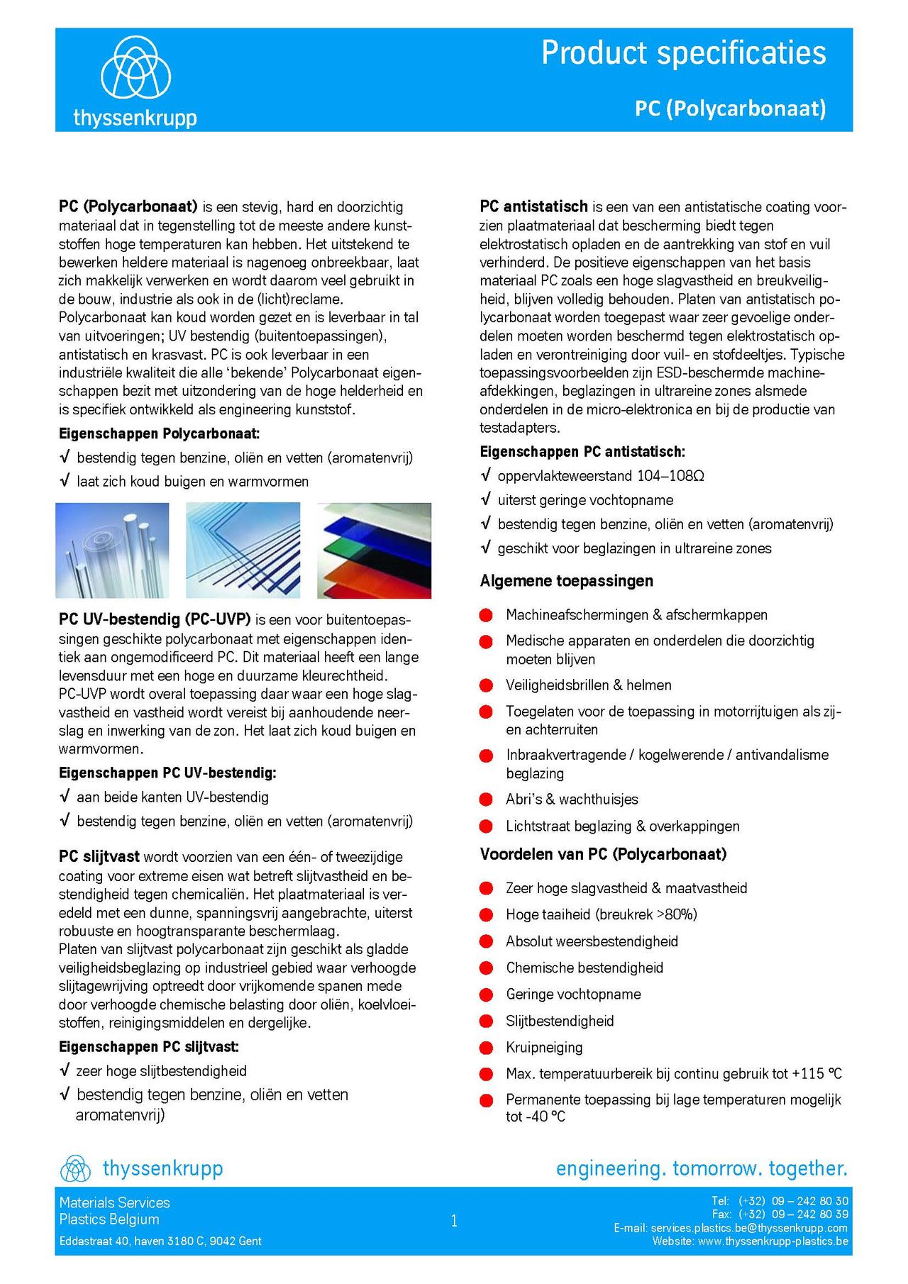 Afbeelding Cover PC plaat technische fiche
