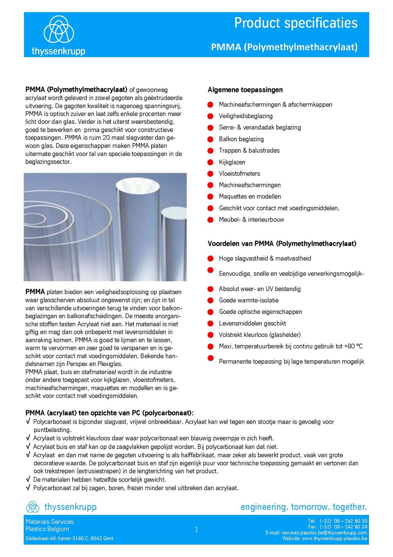 Afbeelding Cover PMMA plaat techniche fiche