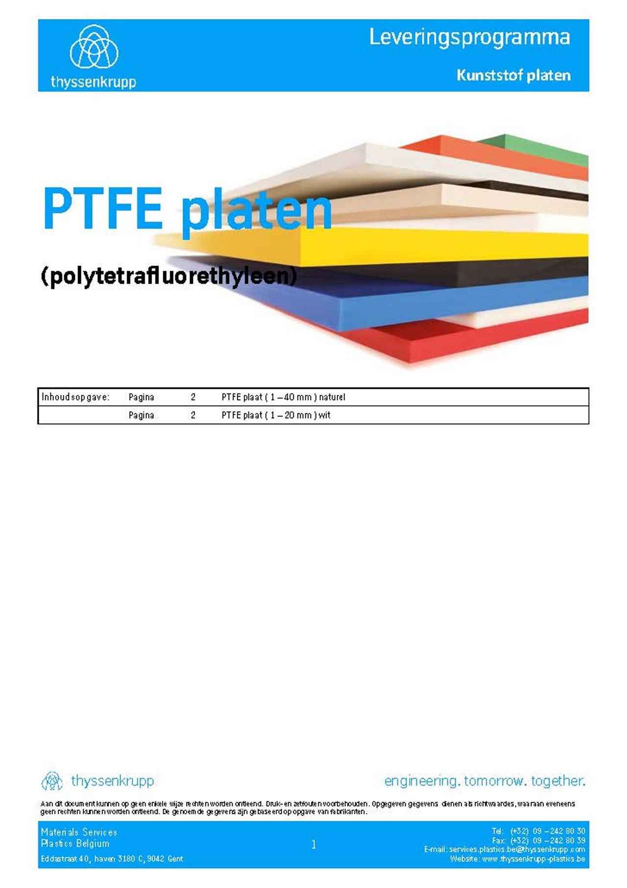 afbeelding Cover PTFE leveringsprogramma