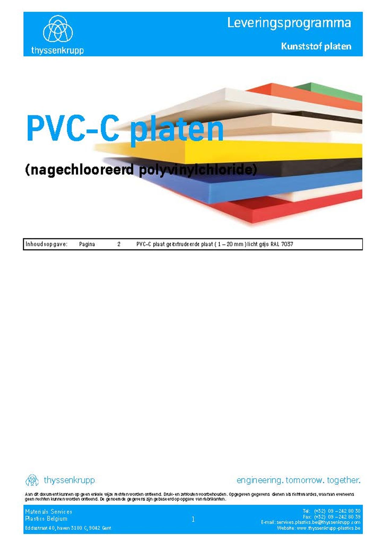 Afbeelding Cover PVC-C plaat leveringsprogramma