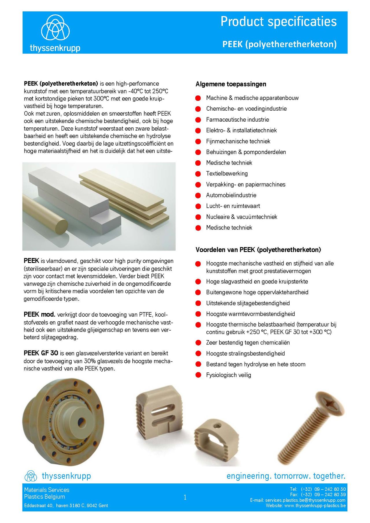 Afbeelding Cover PEEK staf technische fiche