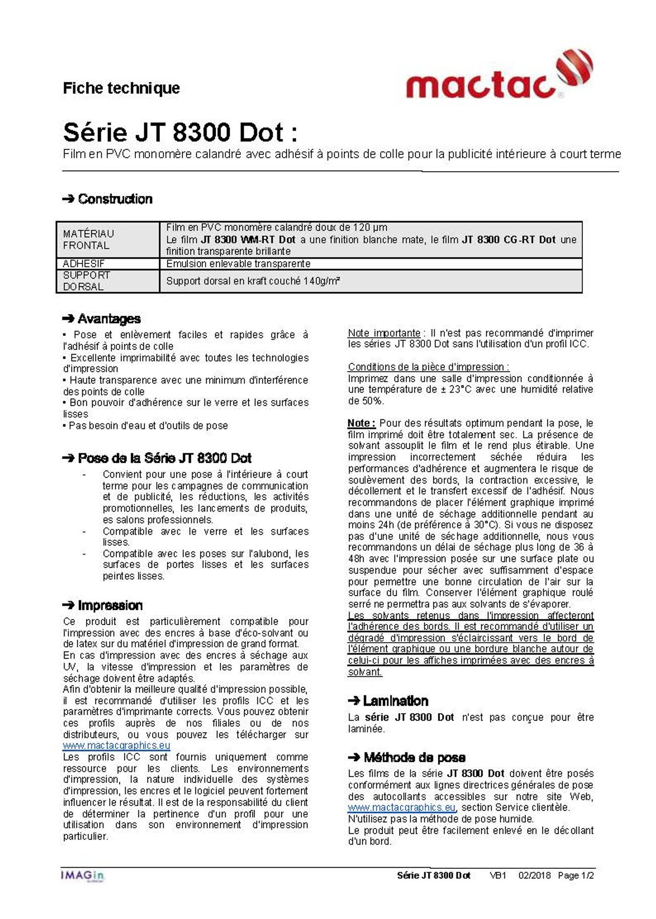 Afbeelding Cover Fiche technique JT 8300 