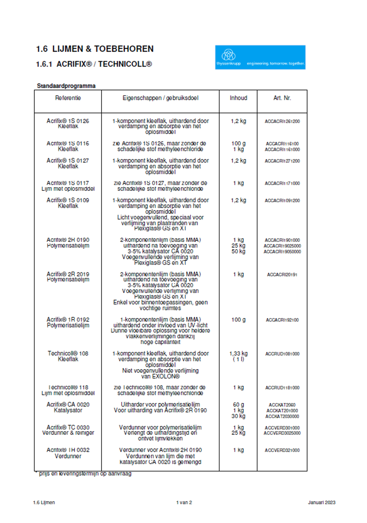 Afbeelding cover leveringsprogramma lijmen en toebehoren
